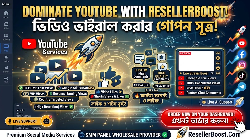 আপনার সোশ্যাল মিডিয়া প্রচারণার গতি বাড়িয়ে পেশাদার উচ্চতায় নিয়ে যেতে ResellerBoost.com এনেছে প্রিমিয়াম মানের সব সার্ভিস।