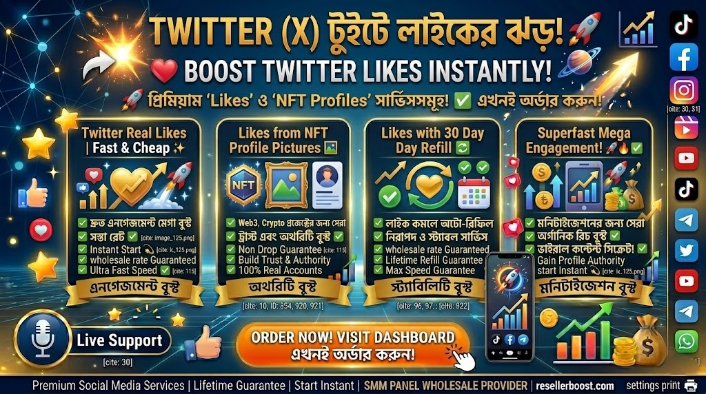 🚀 Twitter (X) টুইটে আনুন লাইকের বন্যা! ❤️ Make Your Tweets Go Viral with Premium 'Twitter Likes' on ResellerBoost